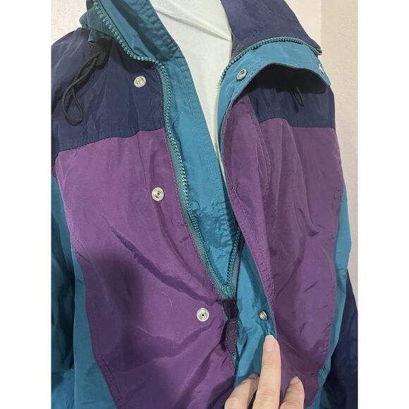 Vintage 90’s Lands End Jacket Small Colorblock Hooded Waterproof Parka M Pockets - Picture 5 of 11